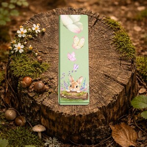 Woodland Bunny Bookmark with Tassel, Cottagecore Rabbit Nature Art, Gift for Readers