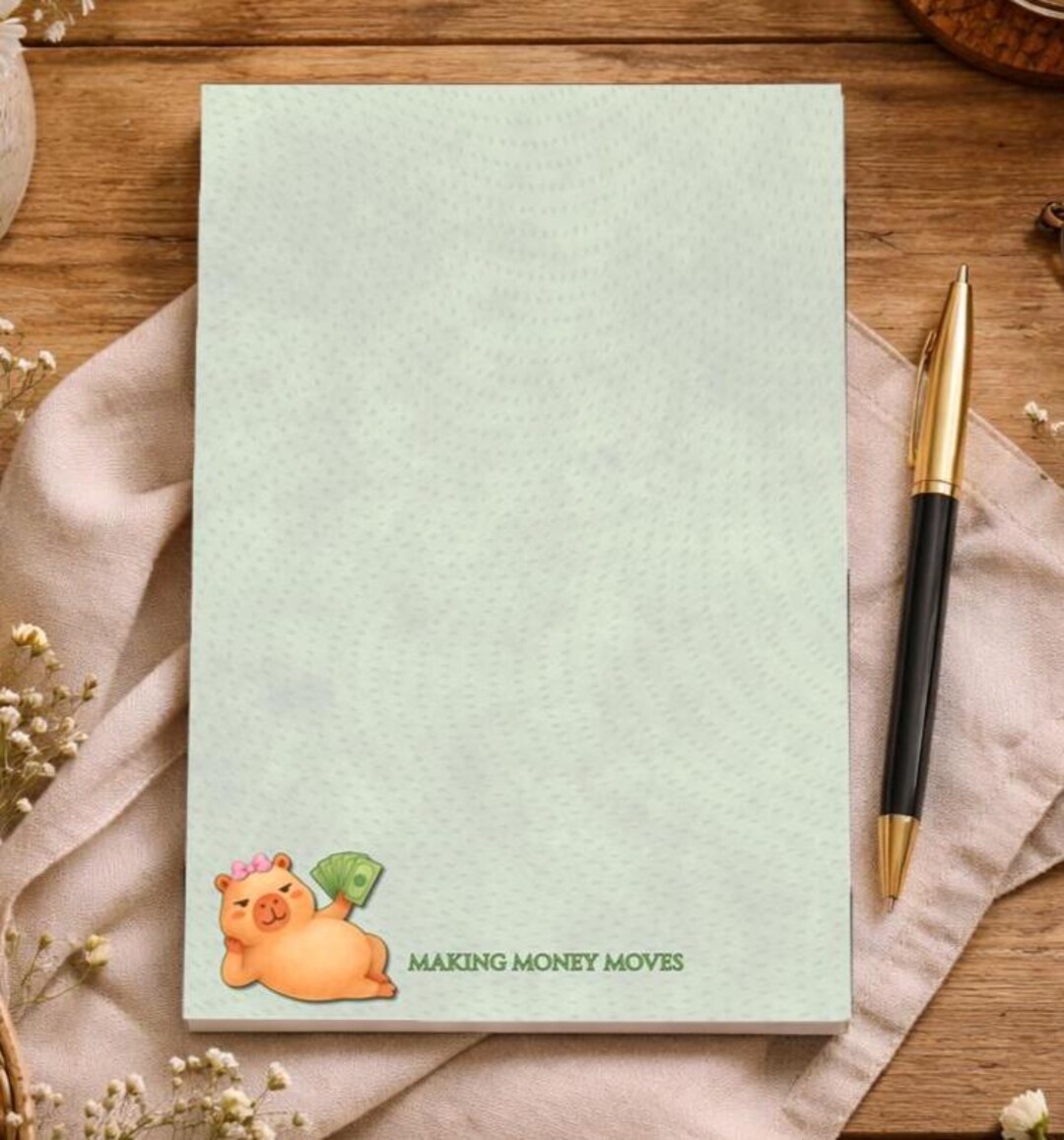 Cute Capybara Memo Pad 5x7 Tear Away Notepad, Funny “making Money Moves ...