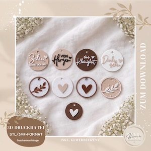 STL & 3MF 3D Print File Gift Tag Set | 9 Designs | Heartfelt Thank You