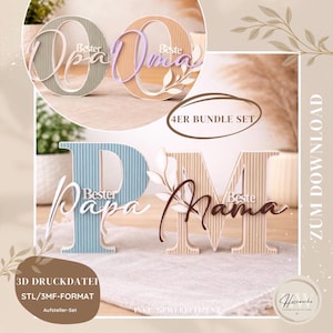 STL & 3MF 3D-utskriftsfil Familjeset Mamma Pappa Mormor Morfar | Displaypaket Gåva