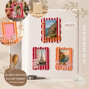 STL & 3MF 3D-printbestand Fotolijstjes met magneetset Italiaanse stijl | 3 fotolijstjes voor foto's van 4 x 6 cm