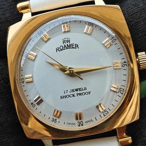 Vintage Roamer Swiss Watch | Gold Tone White Dial Manual Wind Dress Watch