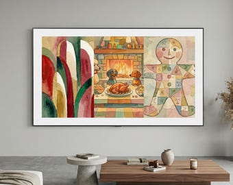 Marco navideño vintage para TV Samsung, protector de pantalla con chimenea invernal, descarga digital de decoración navideña, fondo de pantalla navideño rústico 4K para TV