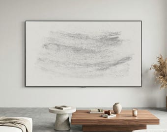 Marco para televisor Samsung con arte lineal de atención plena en crema - Recordatorio de respiración zen / Papel texturizado minimalista / Edición de día relajante Arte para TV 4K