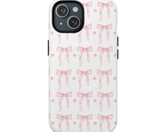 Pink Bow Pattern Phone Case | Tough Magnetic Case, Kawaii Girlie