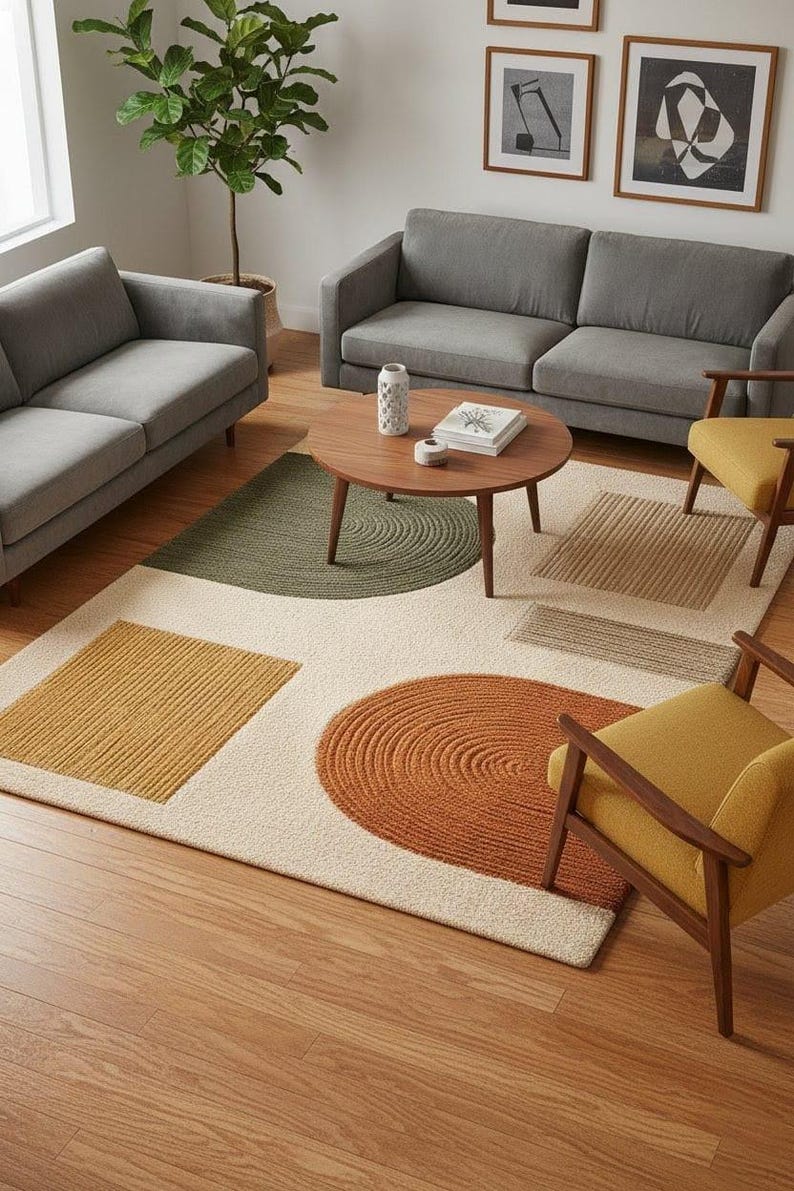 Hand Tufted - Modern Geometric 3D Textured Mid Century Rug for Living ...