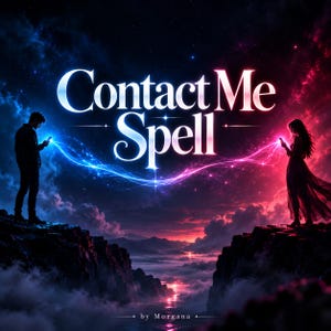 Peut inclure: Une illustration numérique avec le texte Contact Me Spell. À gauche, une silhouette se tient sur une falaise avec un téléphone bleu lumineux. À droite, une silhouette se tient sur une falaise avec un téléphone rose lumineux. Un flux de lumière les relie.