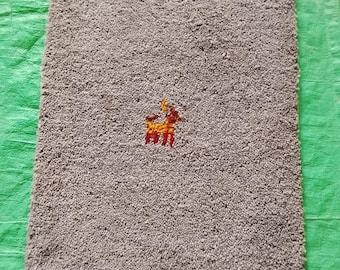 Grey Hand-Loom Gabbeh Rug | Minimal Wool Carpet with Animal Motif | Handmade Nomadic Gabbeh