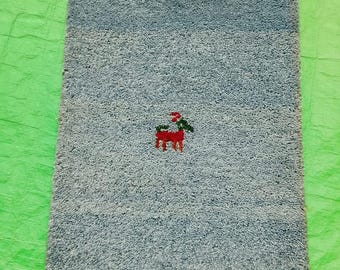 Sky Blue Hand-Loom Gabbeh Rug | Minimal Wool Carpet with Animal Motif | Handmade Nomadic Gabbeh