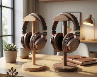 Soporte de madera para auriculares - Soporte de madera para escritorio - Decoración minimalista de oficina - Organizador para juegos y estudio - Regalo para audiófilos