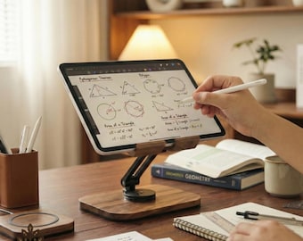 Soporte de madera para teléfono y tableta - Soporte de escritorio ajustable para iPad y iPhone - Accesorio ergonómico hecho a mano para oficina y hogar