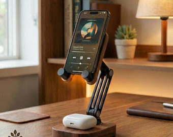 Soporte ajustable de madera para teléfono – Soporte para teléfono de escritorio – Accesorio minimalista de madera para escritorio – Idea para oficina en casa y regalo