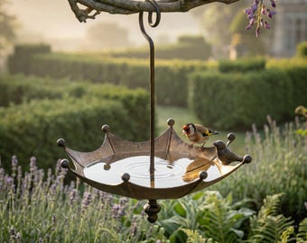 Hanging Bird Bath for Garden, Metal Bird Feeder Bath, Rustic Outdoor Bird Bath, Backyard Tree Hanging Garden Decor