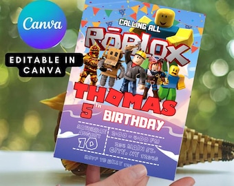 Kids Birthday Invitation Templates, Roblox Birthday Invitation, Editable Printable Invitation Birthday Template Canva
