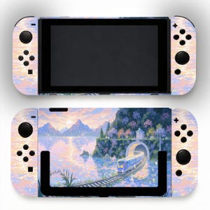 Pastellfärgat tåg- och sjölandskapsfodral till Nintendo Switch 2, OLED och Switch