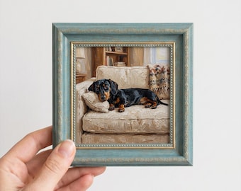 Whimsical Dachshund Oil Painting — Cottagecore Shelf Decor, Dog Mom Gift