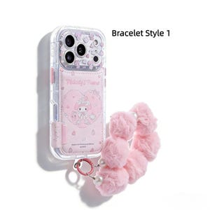Kawaii Card Holder iPhone Case | Plush Bracelet My Melody Hello Kitty Shockproof Protective Cover Bracelet Style 1