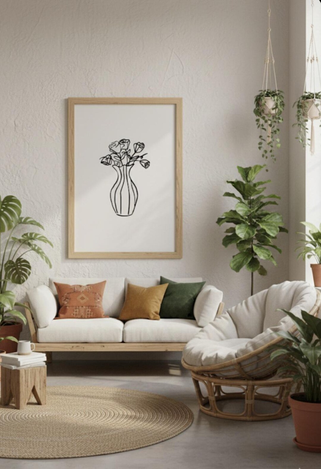 Minimal Floral Line Art Printable | Modern Flower Vase Wall Art | Boho ...