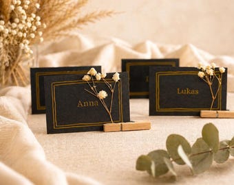 Tarjetas de mesa rústicas para bodas con flores secas | Tarjetas de mesa boho personalizadas | Tarjetas de nombre vintage para bodas | Tarjetas de invitados para bodas