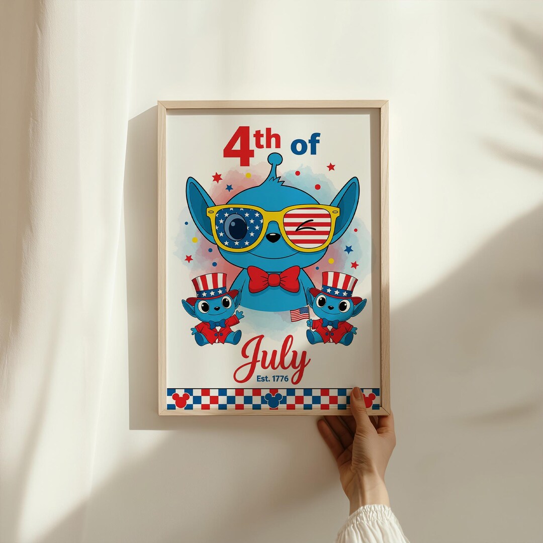 Stitch 4th of July Poster, Disney Patriotic Wall Art, Independence Day ...