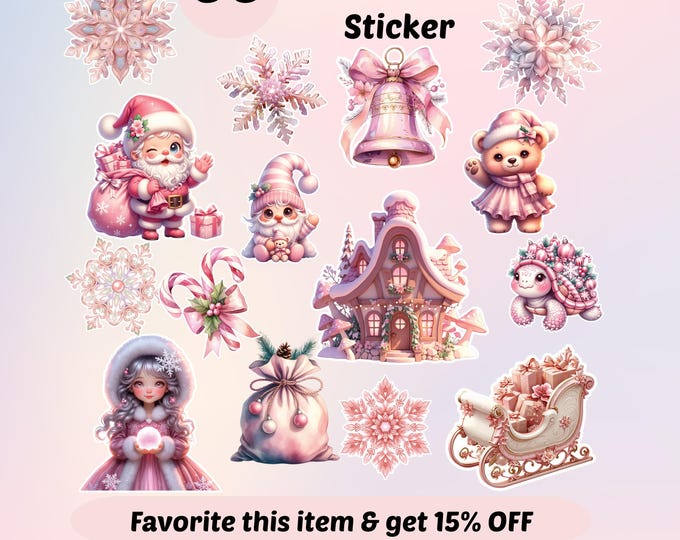 Printable Pink Christmas Sticker Bundle - Digital PNG Stickers - Print ...