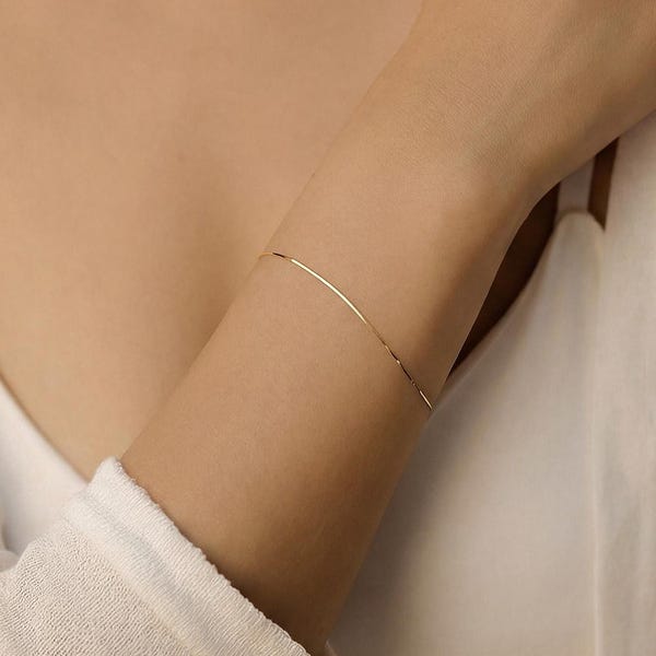 14K Solid Gold Ultra Thin Snake Chain Bracelet | 0.5mm Minimal Gold Bracelet | Dainty Everyday Jewelry | Layering Bracelet