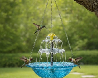 Fontaine de bain solaire suspendue pour oiseaux | Dispositif d'eau à énergie solaire | Mangeoire à oiseaux avec niveaux en cascade