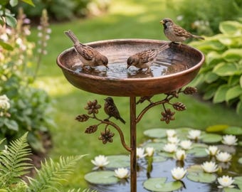Vaschetta per uccelli vintage in bronzo / Mangiatoia per uccelli da patio/giardino / Decorazione rustica da giardino