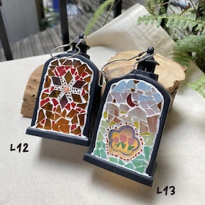 Mosaik Laterne Nachtlicht Glasmalerei Bogenlampe Handgemachter Schwarzer Rahmen Ambient Tischdekor Kathedrale Glas Fliesenlampe Nachttischlampe Kunst