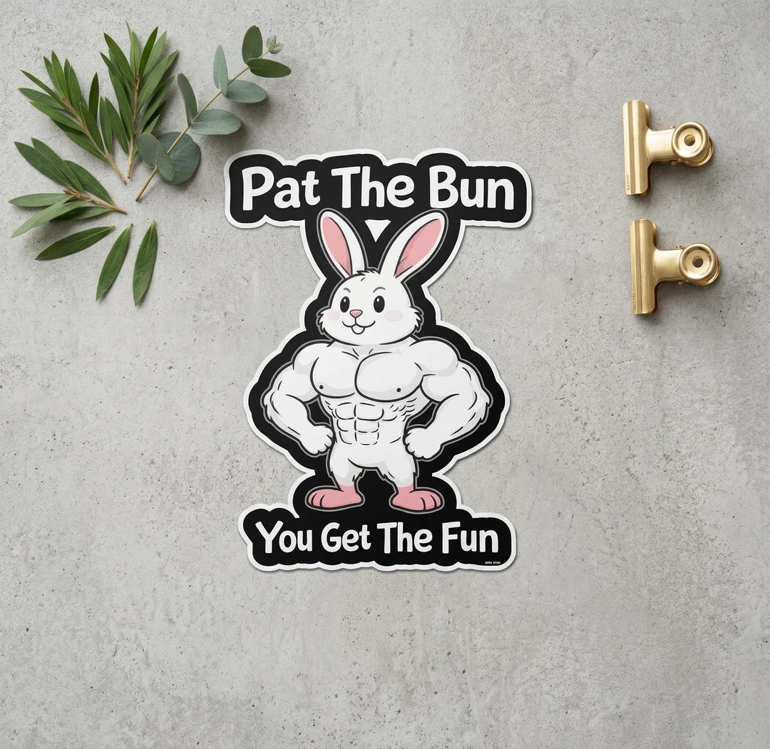 Buff Bunny Sticker - Funny Muscular Rabbit Decal - Pat the Bun Vinyl ...