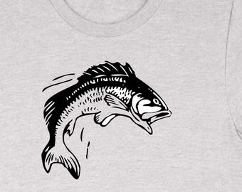 T-shirt in cotone con grafica di pesce persico, design minimalista da pesca, taglie S-4XL