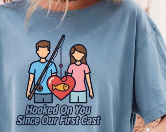 Bawełniana koszulka z nadrukiem "Para wędkarzy uzależniona od ciebie" w stylu romantycznym, rozmiar S-4XL