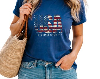 Distressed USA Flag Sweatshirt, Vintage Patriotic Crewneck 4th of July S-4XL