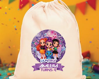 Bolsas personalizadas para fiestas de cumpleaños de Huntrix / Kit de recuerdos de cazadores de demonios KPOP / Bolsa de algodón con cordón
