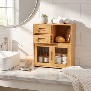 Bamboo Kitchen Storage Cabinet with Drawers | Countertop Bread Box & Pantry Organizer