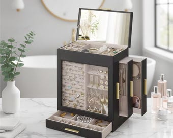 Large Jewelry Box with Mirror & Drawers