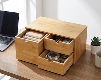 Bamboo Desktop Drawer Organizer with 3 Drawers