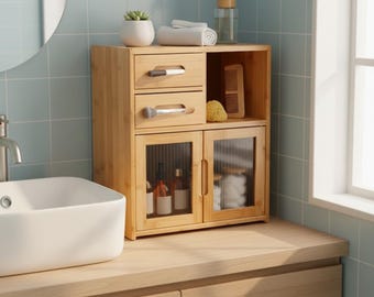 Bamboo Kitchen Storage Cabinet with Drawers | Countertop Bread Box & Pantry Organizer