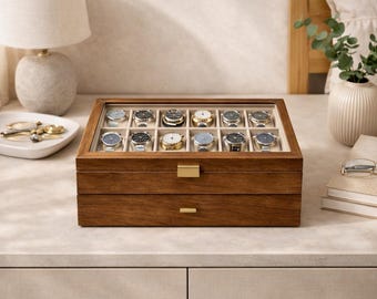 24 Slot Watch Box Organizer | Glass Display Case for Watches & Jewelry
