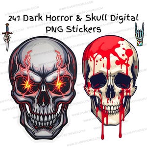 Dark Horror Skull 241 Digital Stickers PNG | Gothic Scary Stickers Instant Download