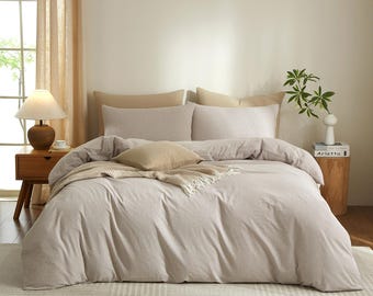 Pinstripe Washed Cotton Duvet Cover Set: Linen Feel