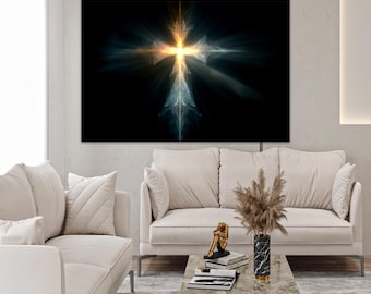 Quadro de parede com cruz brilhante – Decoração cristã moderna