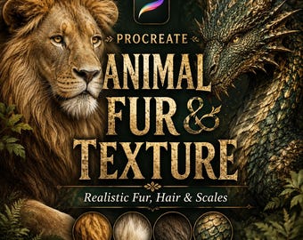 Procreate Animal Fur Brushes, 100+ Realistic Fur, Reptile Scale, Skin & Texture Brushes, Animal Mask Stamps for iPad Procreate