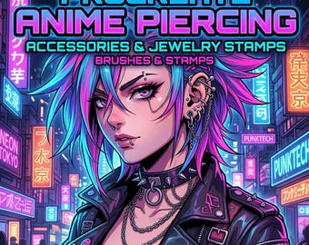 Procreate Anime Piercing Brushes, Manga Jewelry Stamps, Chibi Accessories, Ear & Nose Piercing Stamp Guide for iPad Procreate