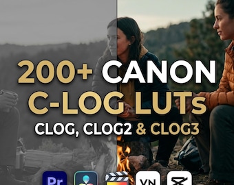 200+ Cinematic Canon C-Log LUTs Bundle | Video Color Grading Presets for Canon R5 R6 C70 | C-Log2 C-Log3 .CUBE for Premiere DaVinci CapCut