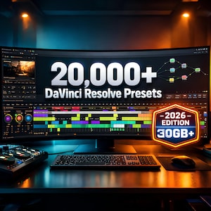 Pacchetto di oltre 20.000 preset DaVinci Resolve / Transizioni essenziali, LUT per film, titoli e pacchetto FX / Kit di editing video per YouTube e social media
