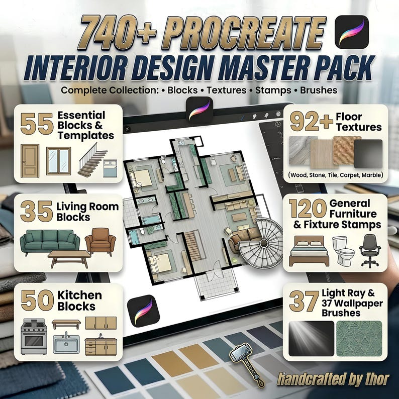 Procreate Interior Design Stamps Bundle | Furniture, Architecture ...