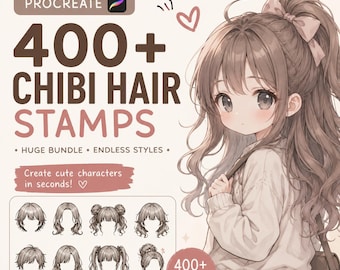 400+ Procreate Chibi Hair Stamps Bundle | Anime & Manga Hair Brushes for Procreate | Cute Kawaii Hairstyle Stamp Pack | Instant Download