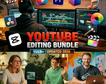 YouTuber Video Editing Assets Bundle, LUTs, Transitions, SFX (15GB+ Digital Download)