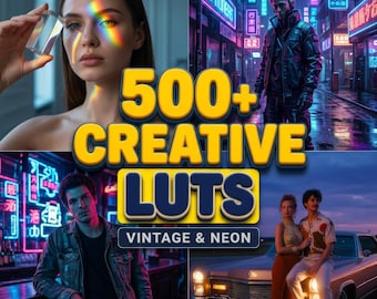 500+ Creative Cinematic LUTs | Vintage Retro and Neon Film Looks | Video Color Grading Presets | Premiere Pro, DaVinci Resolve